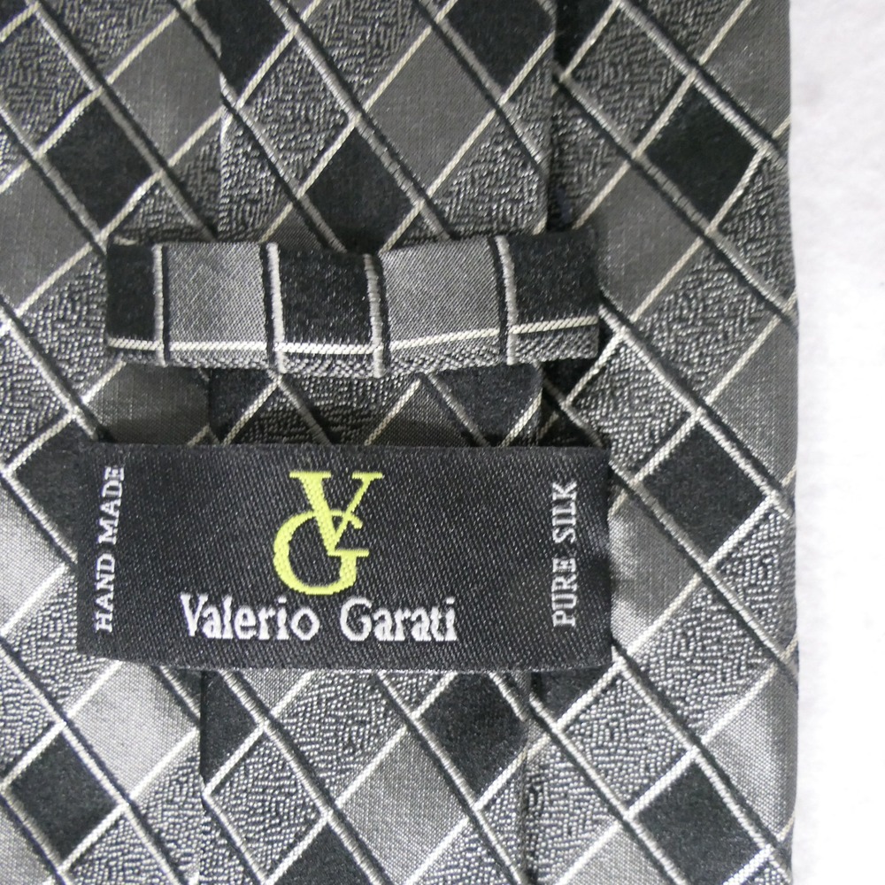Valerio Garati Mens Necktie OS Black Gray Geometric Silk HandMade Vintage Office - Picture 5 of 6